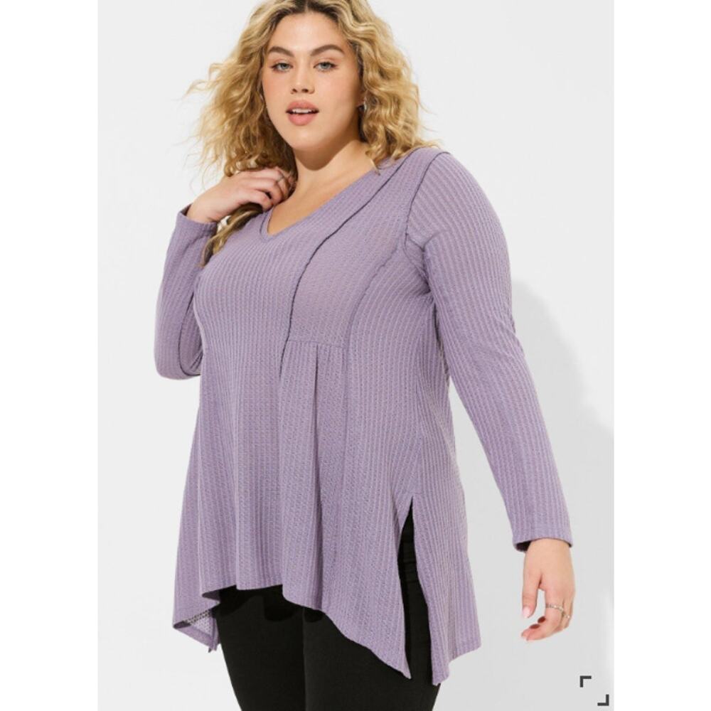 Torrid Tunic Top Shirt Womens 1X Waffle Knit Purple Sharkbite Hem Blouse Thermal